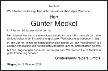 Traueranzeige von Günter Meckel von Siegener Zeitung