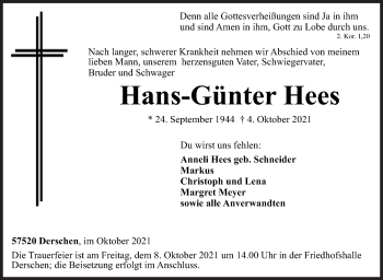 Traueranzeige von Hans-Günter Hees von Siegener Zeitung