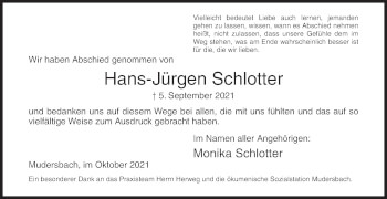 Traueranzeige von Hans-Jürgen Schlotter von Siegener Zeitung