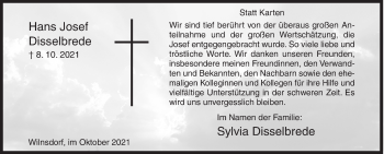 Traueranzeige von Hans Josef Disselbrede von Siegener Zeitung
