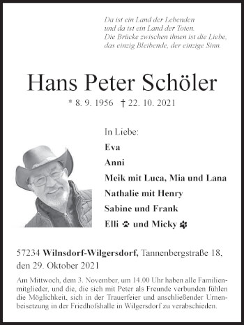 Traueranzeige von Hans Peter Schöler von Siegener Zeitung