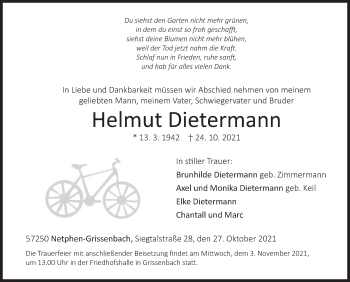Traueranzeige von Helmut Dietermann von Siegener Zeitung
