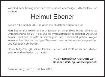 Traueranzeige von Helmut Ebener von Siegener Zeitung