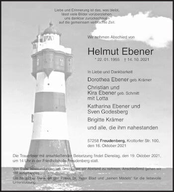 Traueranzeige von Helmut Ebener von Siegener Zeitung