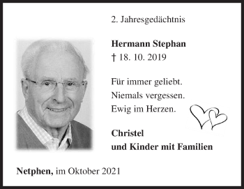 Traueranzeige von Hermann Stephan von Siegener Zeitung