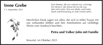 Traueranzeige von Irene Grebe von Siegener Zeitung