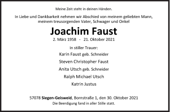 Traueranzeige von Joachim Faust von Siegener Zeitung