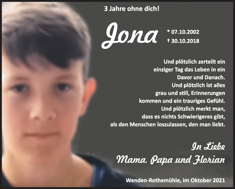  Traueranzeige für Jona Kaufmann vom 30.10.2021 aus Siegener Zeitung