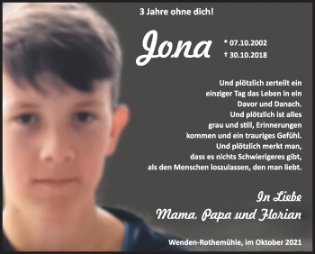 Traueranzeige von Jona Kaufmann von Siegener Zeitung