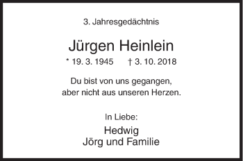 Traueranzeige von Jürgen Heinlein von Siegener Zeitung