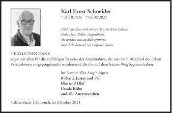 Traueranzeige von Karl Ernst Schneider von Siegener Zeitung