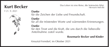 Traueranzeige von Kurt Becker von Siegener Zeitung