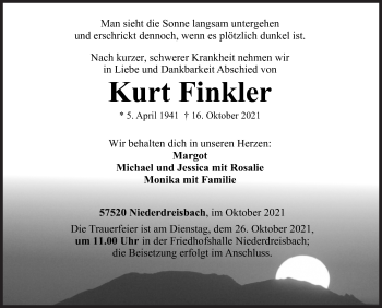 Traueranzeige von Kurt Finkler von Siegener Zeitung