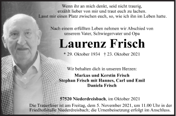 Traueranzeige von Laurenz Frisch von Siegener Zeitung