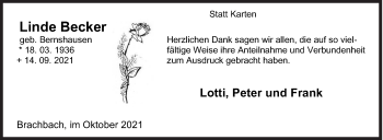 Traueranzeige von Linde Becker von Siegener Zeitung