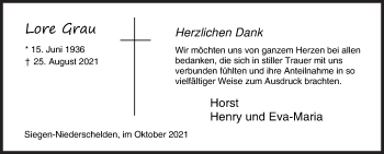 Traueranzeige von Lore Grau von Siegener Zeitung