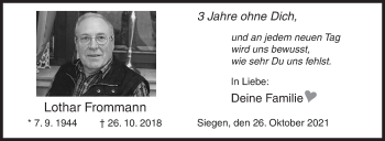 Traueranzeige von Lothar Frommann von Siegener Zeitung