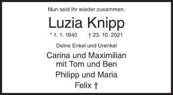 Traueranzeige von Luzia Knipp von Siegener Zeitung