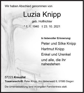 Traueranzeige von Luzia Knipp von Siegener Zeitung