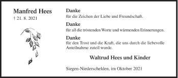 Traueranzeige von Manfred Hees von Siegener Zeitung