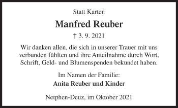 Traueranzeige von Manfred Reuber von Siegener Zeitung