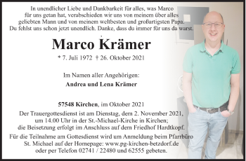 Traueranzeige von Marco Krämer von Siegener Zeitung