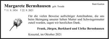 Traueranzeige von Margarete Bernshausen von Siegener Zeitung