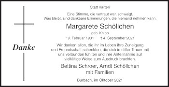 Traueranzeige von Margarete Schöllchen von Siegener Zeitung