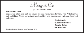 Traueranzeige von Margret Co von Siegener Zeitung