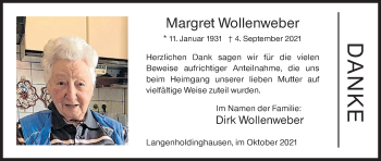 Traueranzeige von Margret Wollenweber von Siegener Zeitung