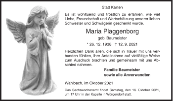 Traueranzeige von Maria Plaggenborg von Siegener Zeitung