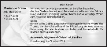 Traueranzeige von Marianne Braun von Siegener Zeitung