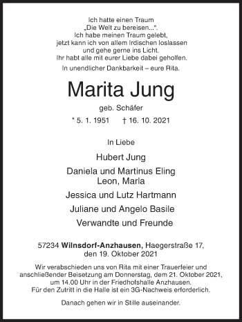 Traueranzeige von Marita Jung von Siegener Zeitung