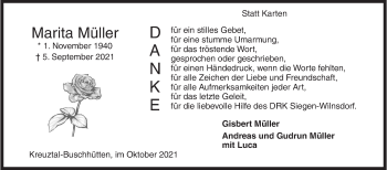 Traueranzeige von Marita Müller von Siegener Zeitung