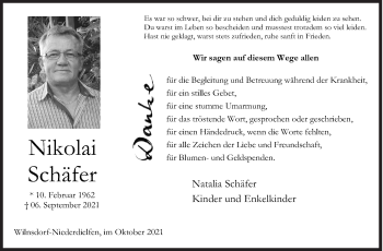 Traueranzeige von Nikolai Schäfer von Siegener Zeitung