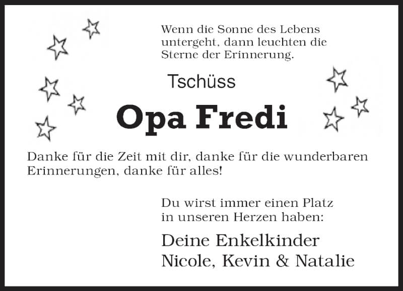  Traueranzeige für Opa Fredi  vom 15.10.2021 aus Siegener Zeitung