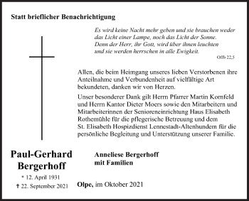 Traueranzeige von Paul-Gerhard Bergerhoff von Siegener Zeitung