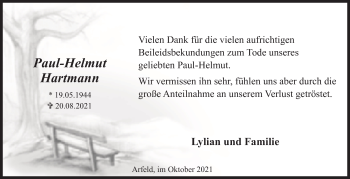 Traueranzeige von Paul-Helmut Hartmann von Siegener Zeitung