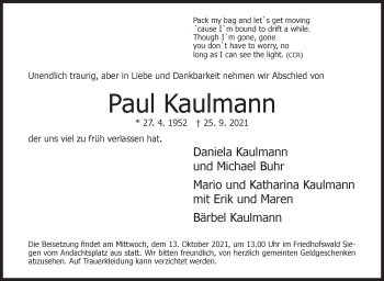Traueranzeige von Paul Kaulmann von Siegener Zeitung