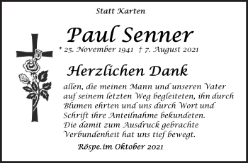 Traueranzeige von Paul Senner von Siegener Zeitung