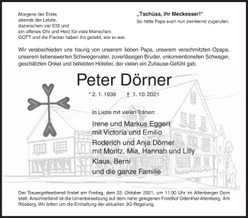 Traueranzeige von Peter Dörner von Siegener Zeitung