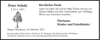 Traueranzeige von Peter Scholz von Siegener Zeitung