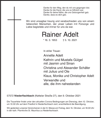 Traueranzeige von Rainer Adelt von Siegener Zeitung