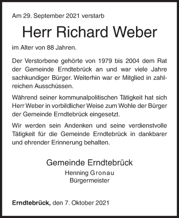 Traueranzeige von Richard Weber von Siegener Zeitung