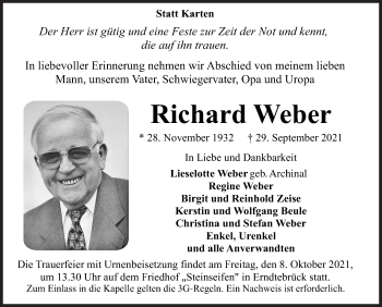 Traueranzeige von Richard Weber von Siegener Zeitung