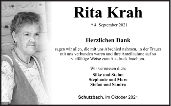 Traueranzeige von Rita Krah von Siegener Zeitung