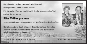 Traueranzeige von Rita Müller von Siegener Zeitung