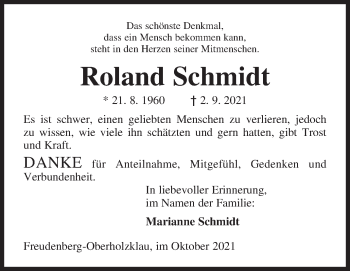 Traueranzeige von Roland Schmidt von Siegener Zeitung