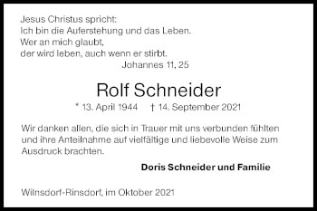 Traueranzeige von Rolf Schneider von Siegener Zeitung