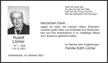 Traueranzeige von Rudolf Löcher von Siegener Zeitung